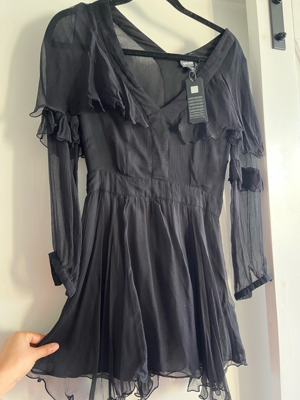 Just Cavalli Black Sheer Long-Sleeve Ruffle Tunic